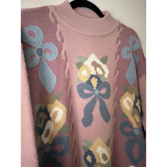Alfred Dunner Pink Oversized Floral Bouquet Turtleneck Sweater Size Large - Picture 3 of 4